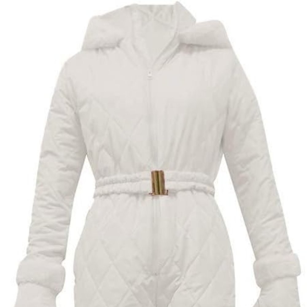 NWOT: One-piece insulated ski suit in white (women's L)